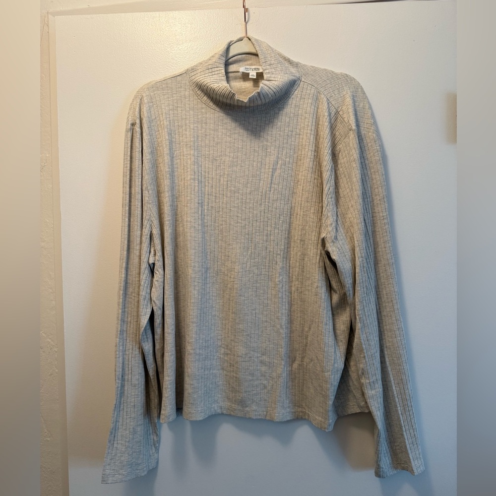 Rib Detail Mockneck long sleeve shirt In color LT ANGORA HEATHER Talbots
